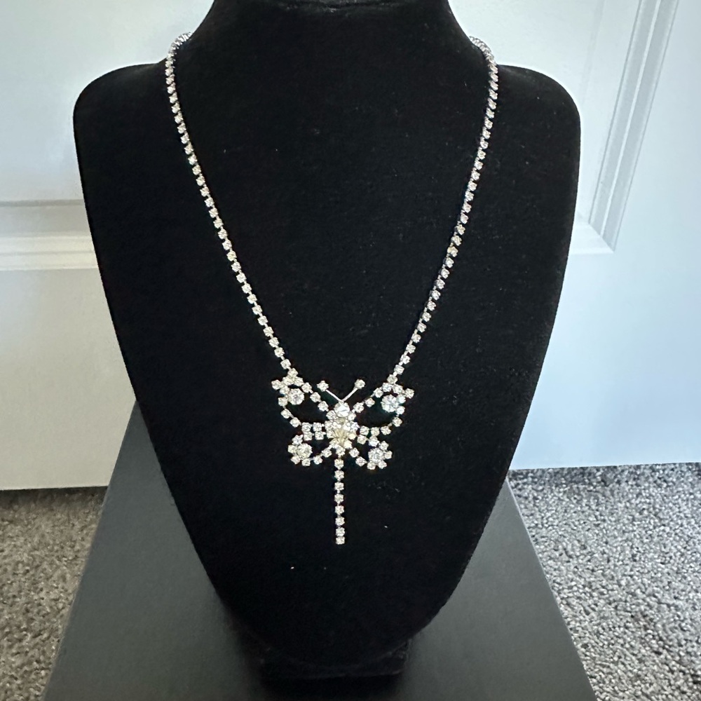 Vintage necklace Czech Republic Elegant Silver tone with crystals Necklace .